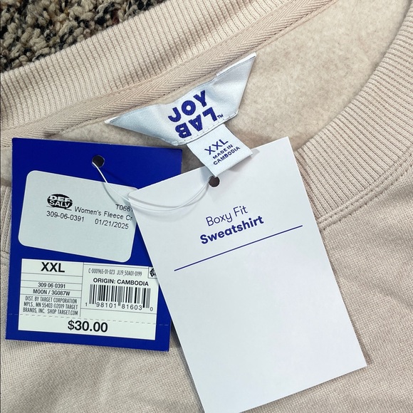 🆕 JoyLab Boxy Fit Cream Pink Cinch Waist Crewneck Sweatshirt Size XXL | NWT - Picture 4 of 6